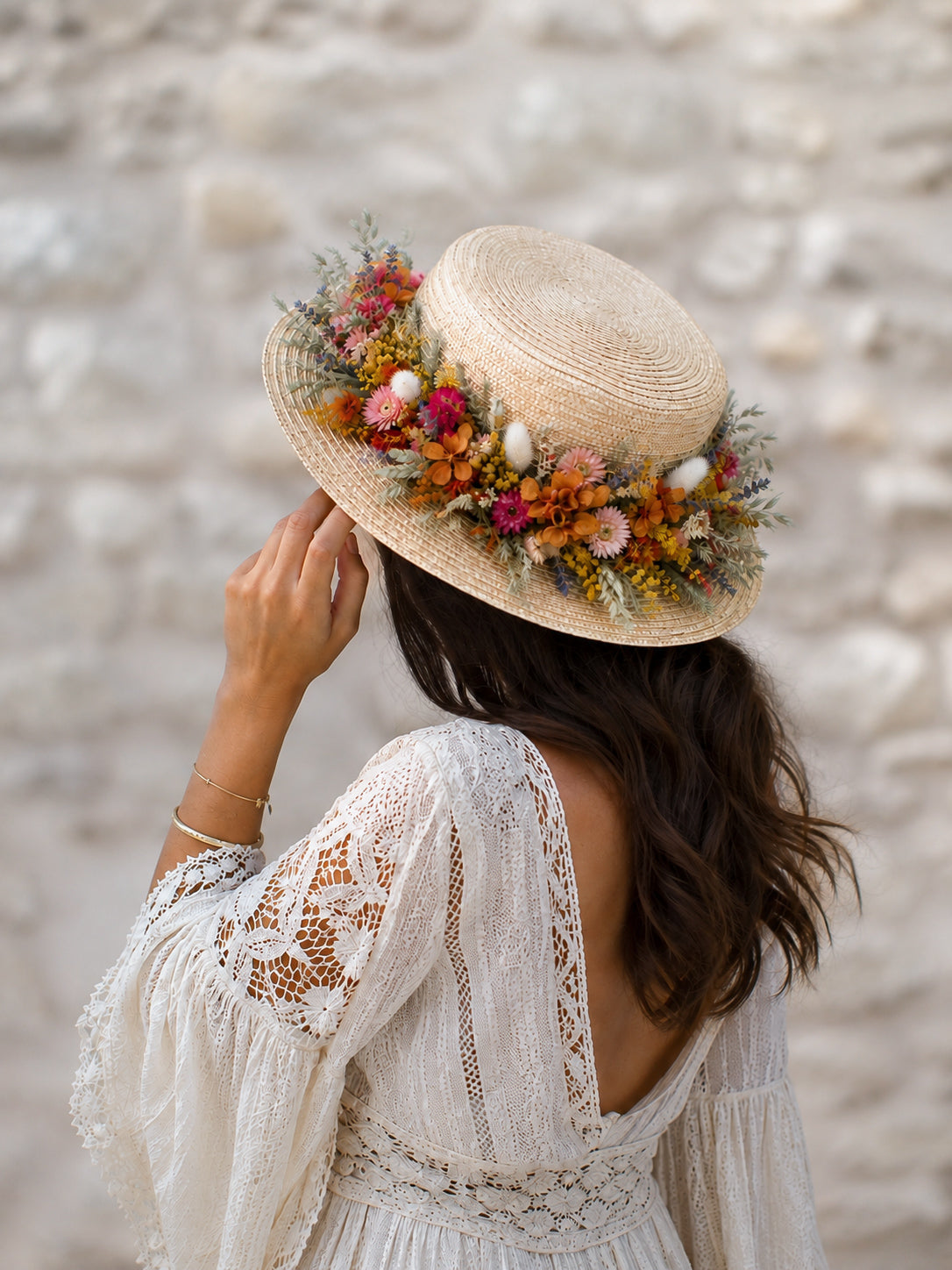 Chapeau de paille GARRIGUE avec fleurs séchées