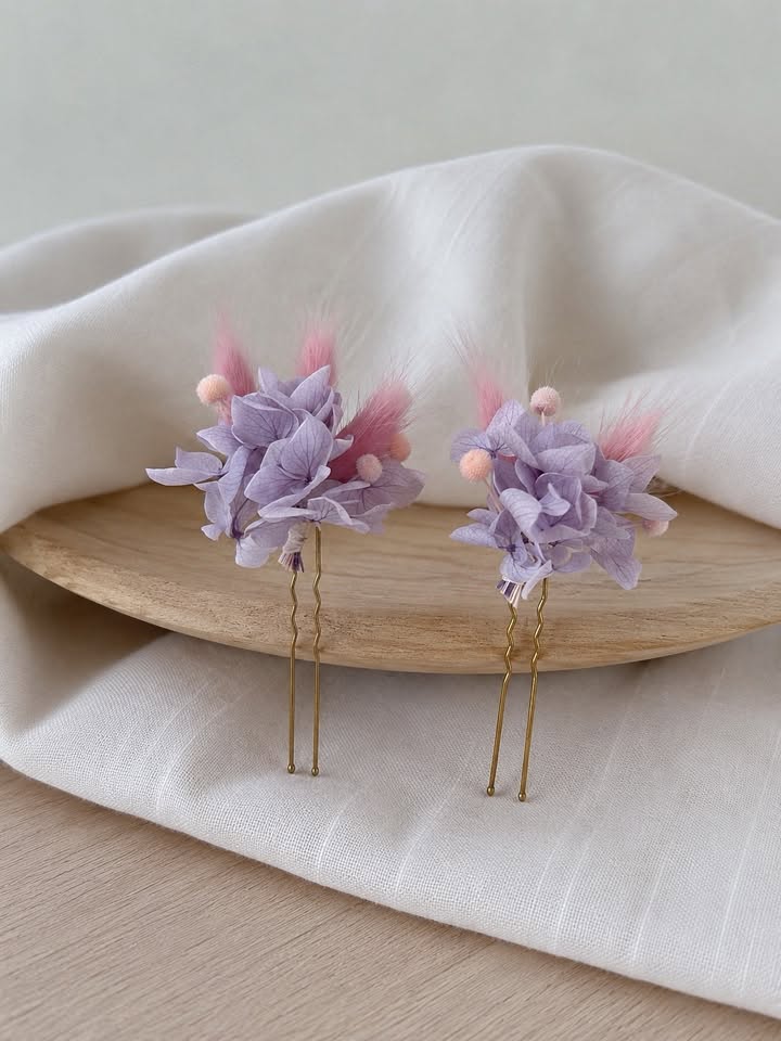 Épingle à cheveux en fleurs séchées LILAS