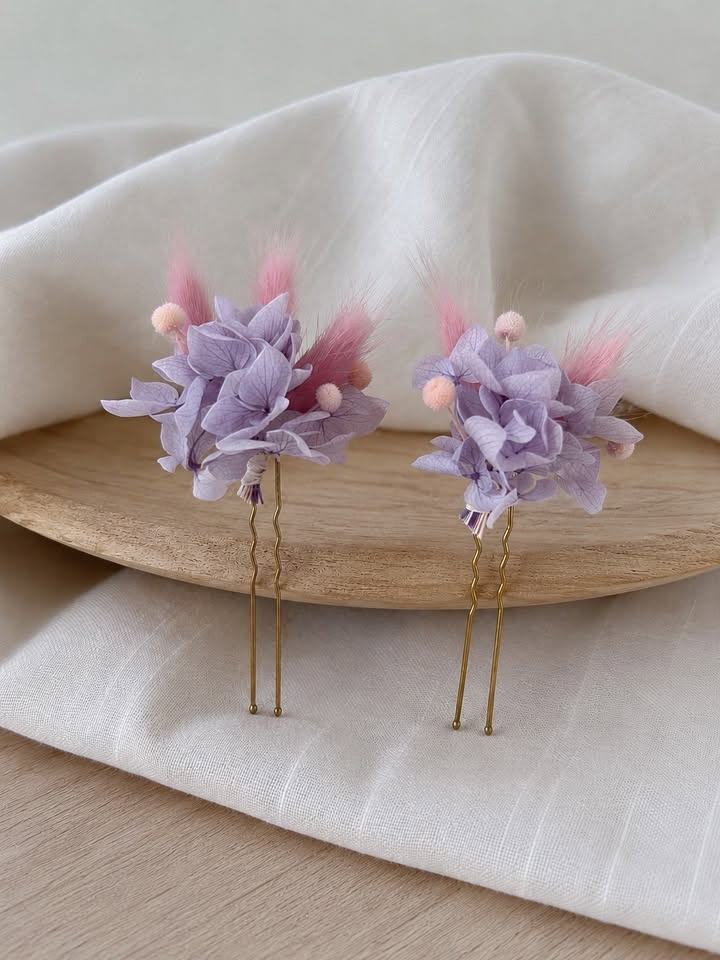 Épingle à cheveux en fleurs séchées LILAS
