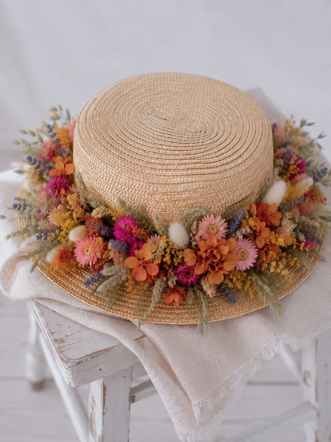 Chapeau de paille GARRIGUE avec fleurs séchées