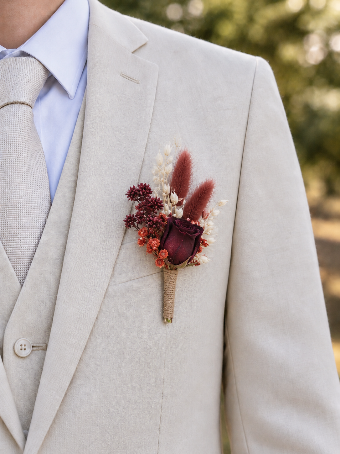 Boutonnière de mariée en fleurs séchées COGNAC