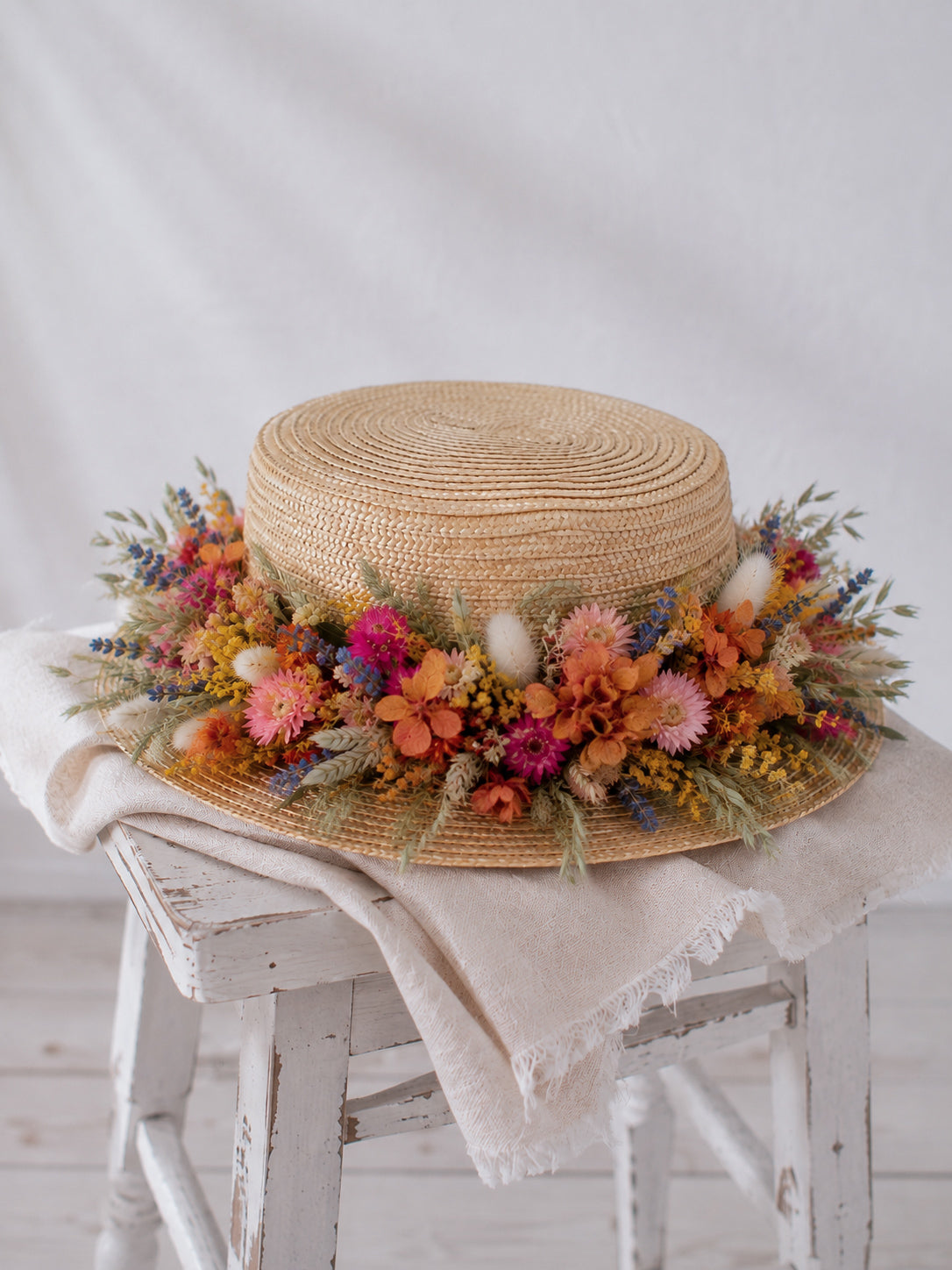 Chapeau de paille GARRIGUE avec fleurs séchées