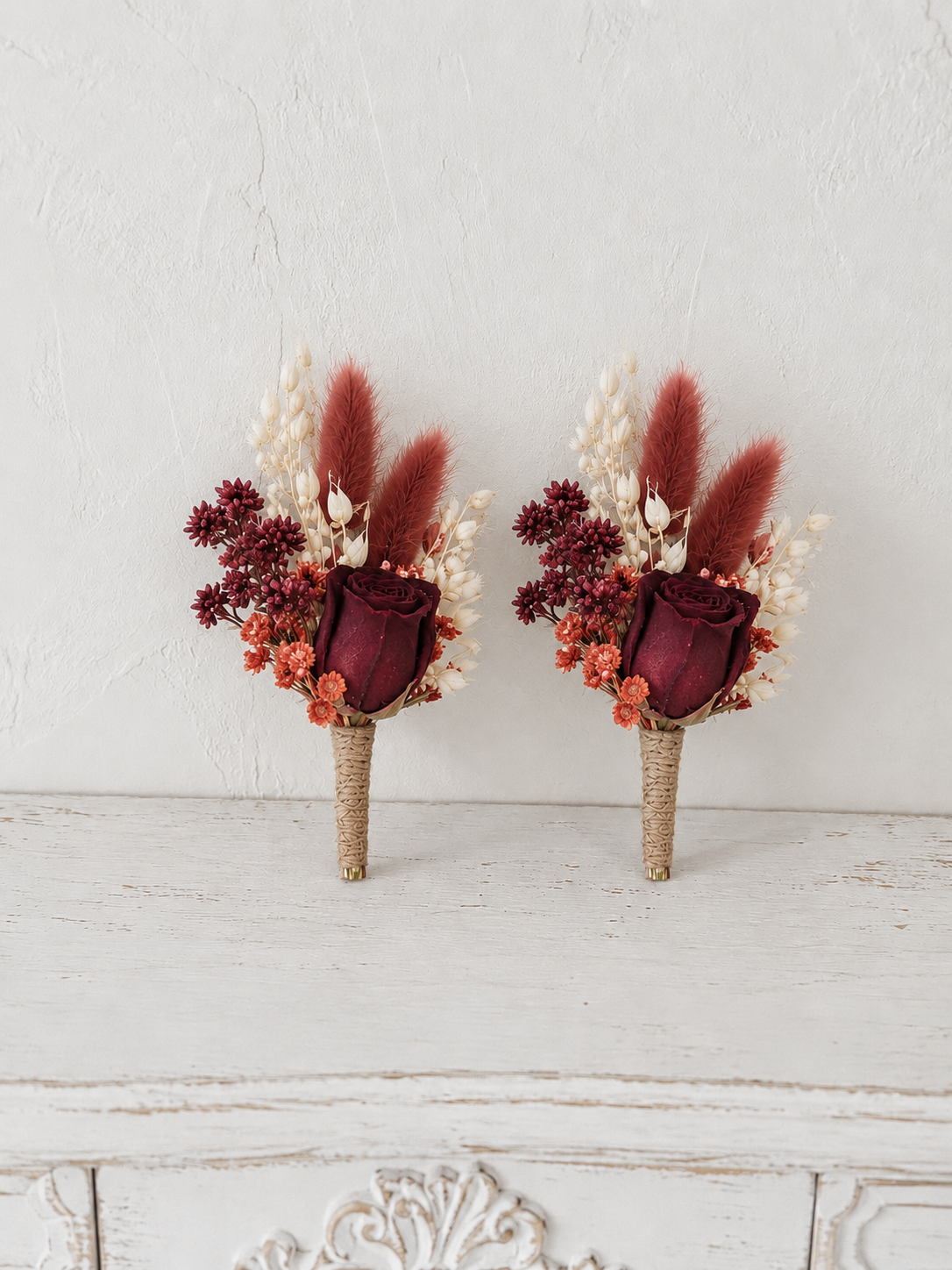 Boutonnière de mariée en fleurs séchées COGNAC