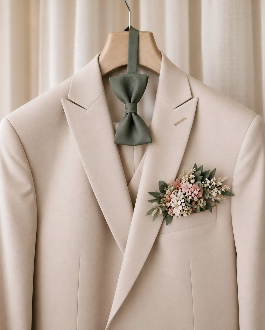 Boutonnière de poche en fleurs séchées AQUARELLE